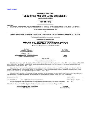 Miniature WSFS Financial 10-Q Rapport trimestriel  