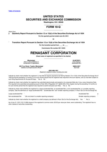 Thumbnail Renasant Corp 10-Q Quarterly Report FY 