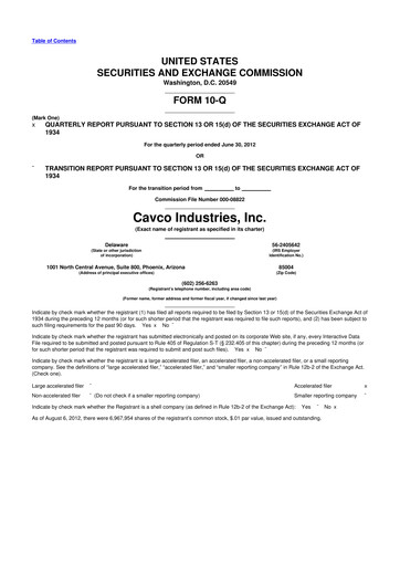 Miniature Cavco Industries 10-Q Rapport trimestriel 2013 