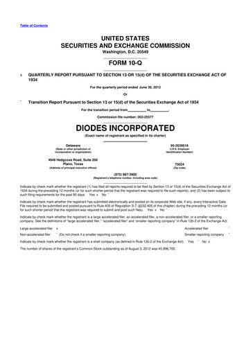 Miniature Diodes Incorporated 10-Q Rapport trimestriel 2012 