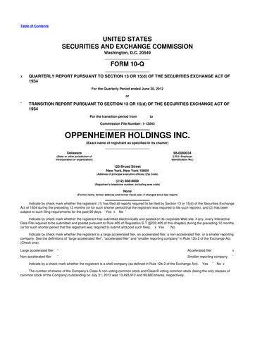 Vorschaubild Oppenheimer Holdings
 10-Q Quartalsbericht  