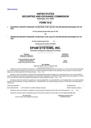 Vorschaubild EPAM Systems
 10-Q Quartalsbericht 2012 