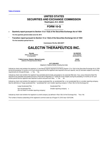 Vorschaubild Galectin Therapeutics 10-Q Quartalsbericht 2012 
