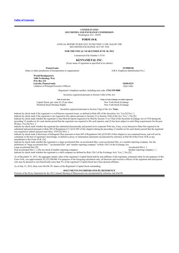 Thumbnail Kennametal 10-K Annual Report 2012