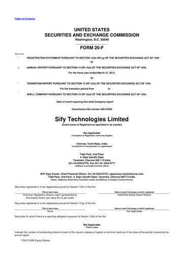 Thumbnail Sify Technologies 
 20-F Annual Report 