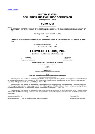 Thumbnail Flowers Foods
 10-Q Quarterly Report FY2012 