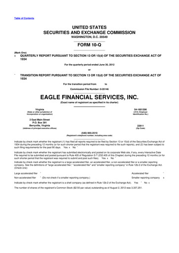 Thumbnail Eagle Financial Services 10-Q Quarterly Report FY2012 