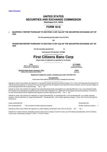 Thumbnail Civista Bancshares
 10-Q Quarterly Report FY2012 
