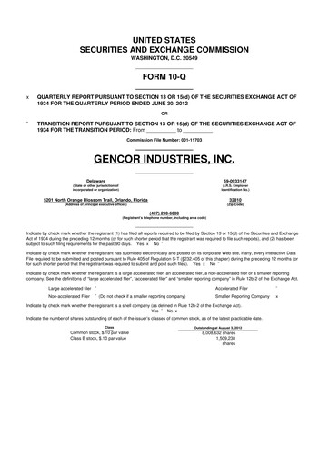 Thumbnail Gencor Industries
 10-Q Quarterly Report FY2012 