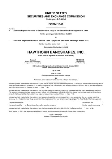 Thumbnail Hawthorn Bancshares 10-Q Quarterly Report FY2012 
