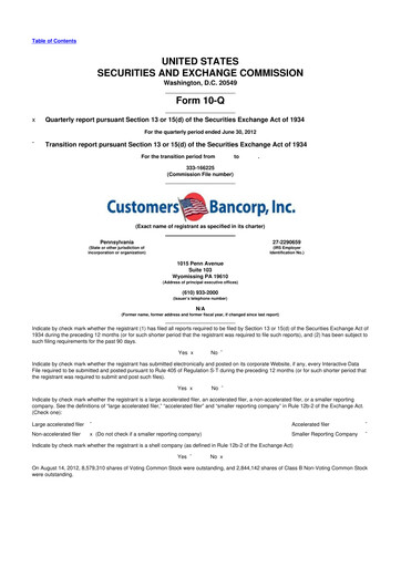 Thumbnail Customers Bancorp
 10-Q Quarterly Report FY2012 