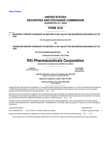 Vorschaubild Phio Pharmaceuticals 10-Q Quartalsbericht 2012 
