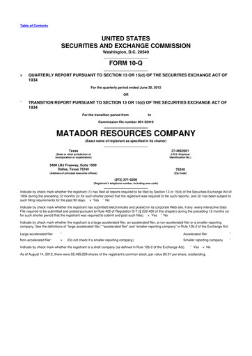 Thumbnail Matador Resources 10-Q Quarterly Report FY2012 