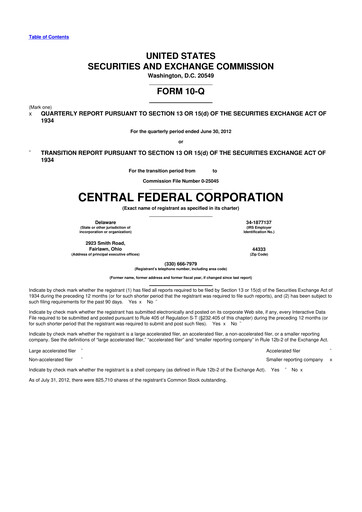 Miniature CF Bankshares 10-Q Rapport trimestriel 2012 