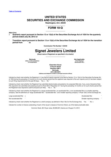 Thumbnail Signet Jewelers
 10-Q Quarterly Report FY 