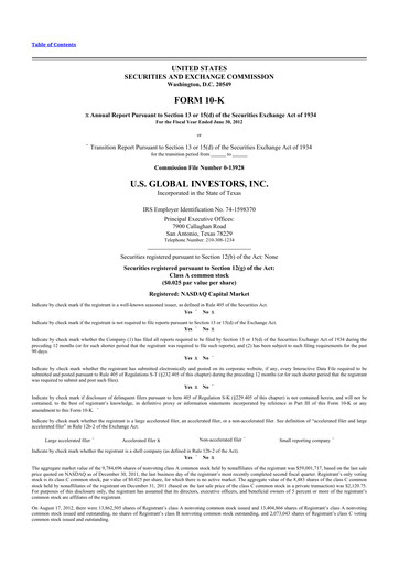 Thumbnail U.S. Global Investors 10-K Annual Report 2012