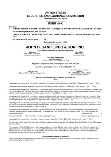 Thumbnail John B. Sanfilippo & Son 10-K Annual Report 2012