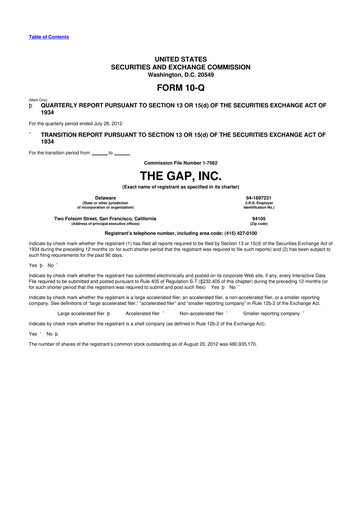 Thumbnail Gap Inc.
 10-Q Quarterly Report FY2012 