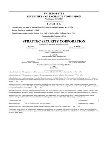 Miniature Strattec Security 10-K Rapport annuel 2012