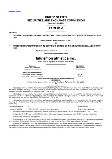 Thumbnail lululemon athletica 10-Q Quarterly Report FY2012 