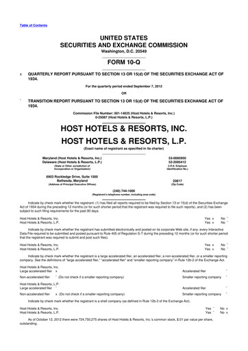 Thumbnail Host Hotels & Resorts
 10-Q Quarterly Report FY2012 