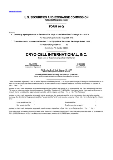 Thumbnail Cryo-Cell International 10-Q Quarterly Report FY2012 