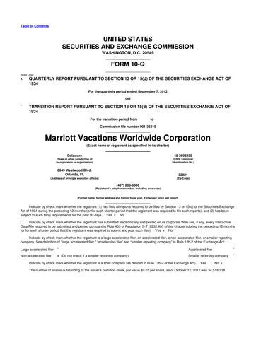 Thumbnail Marriott Vacations Worldwide 10-Q Quarterly Report FY2012 
