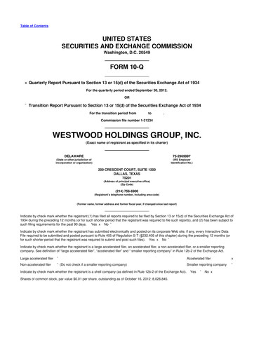 Vorschaubild Westwood Holdings Group 10-Q Quartalsbericht 2012 