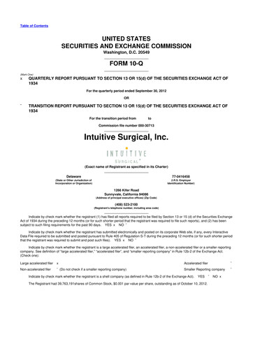 Thumbnail Intuitive Surgical 10-Q Quarterly Report FY2012 