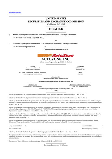 Thumbnail AutoZone 10-K Annual Report 2012