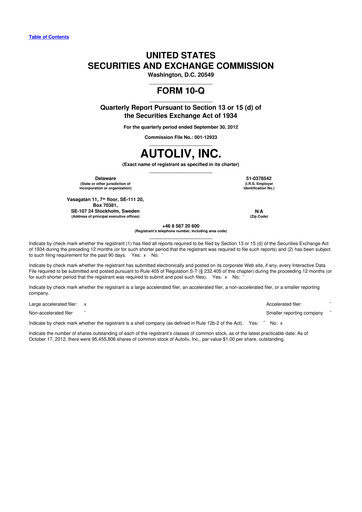Vorschaubild Autoliv 10-Q Quartalsbericht 2012 