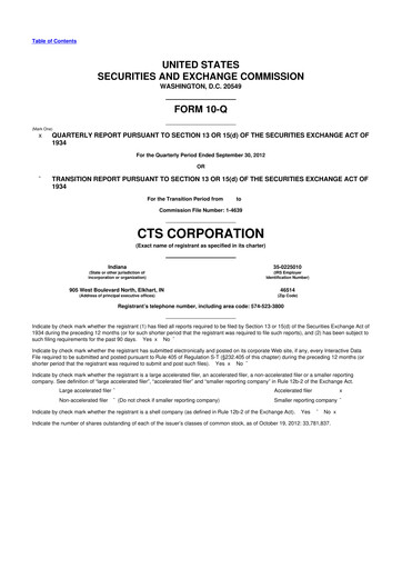 Miniature CTS Corporation 10-Q Rapport trimestriel 2012 