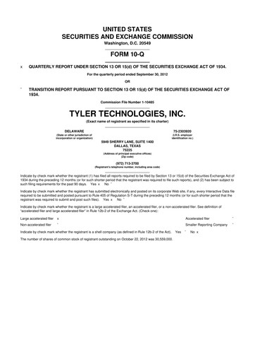 Thumbnail Tyler Technologies
 10-Q Quarterly Report FY2012 