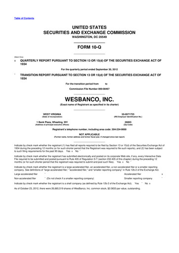 Thumbnail WesBanco 10-Q Quarterly Report FY 