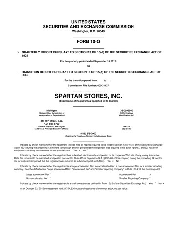 Miniature SpartanNash
 10-Q Rapport trimestriel 2012 