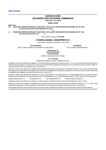 Thumbnail LyondellBasell 10-Q Quarterly Report FY2012 