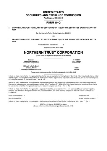 Thumbnail Northern Trust
 10-Q Quarterly Report FY2012 