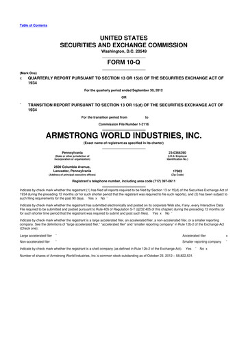 Thumbnail Armstrong World Industries
 10-Q Quarterly Report FY2012 