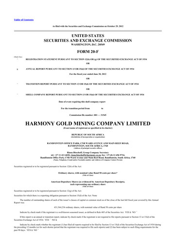 Thumbnail Harmony Gold 20-F Annual Report 