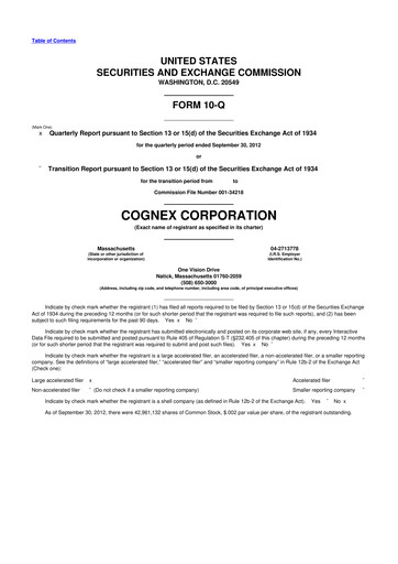 Thumbnail Cognex 10-Q Quarterly Report FY2012 