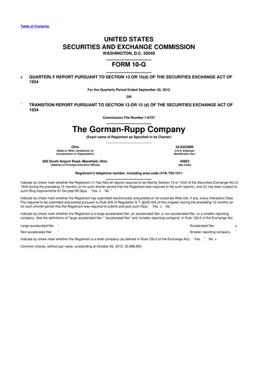 Thumbnail Gorman-Rupp 10-Q Quarterly Report FY2012 