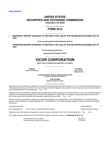 Thumbnail Vicor
 10-Q Quarterly Report FY2012 