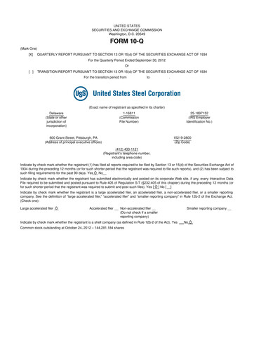 Thumbnail U.S. Steel
 10-Q Quarterly Report FY2012 