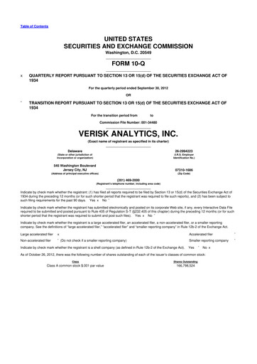 Thumbnail Verisk Analytics 10-Q Quarterly Report FY2012 