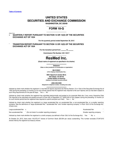 Thumbnail ResMed 10-Q Quarterly Report FY2013 