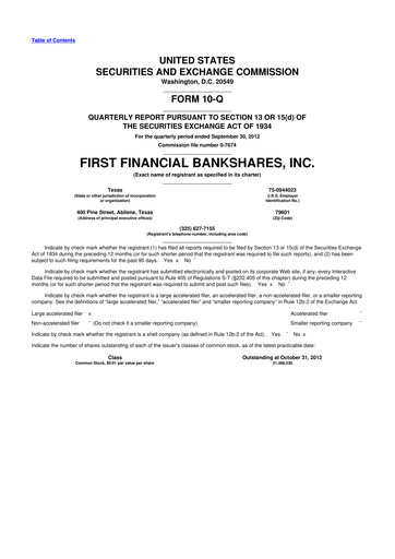 Thumbnail First Financial Bankshares 10-Q Quarterly Report FY2012 