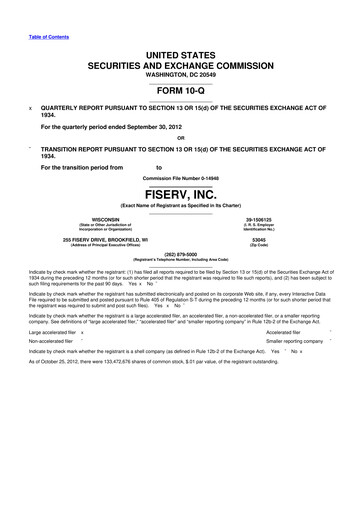 Thumbnail Fiserv 10-Q Quarterly Report FY2012 