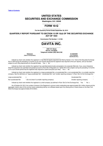 Thumbnail DaVita 10-Q Quarterly Report FY2012 