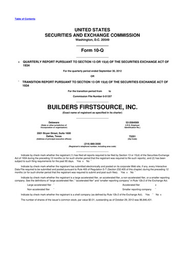 Thumbnail Builders FirstSource
 10-Q Quarterly Report FY2012 