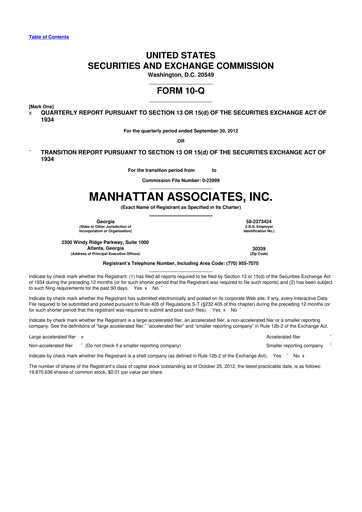 Thumbnail Manhattan Associates
 10-Q Quarterly Report FY2012 